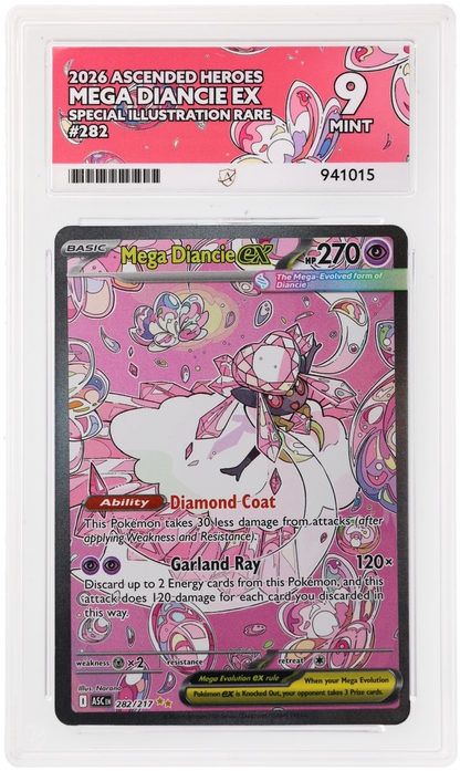 Mega Diancie EX #282 ACE Graded 9 Mint – Ascended Heroes Slab
