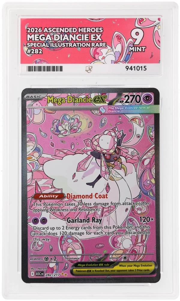 Mega Diancie EX #282 ACE Graded 9 Mint – Ascended Heroes Slab
